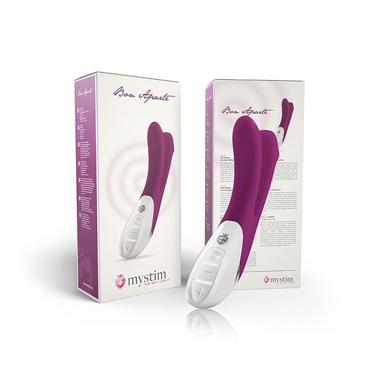 Вибратор с электростимулятором BON APARTE с дополнительным отростком, сливовый