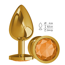Gold большая анальная пробка с оранжевым кристаллом