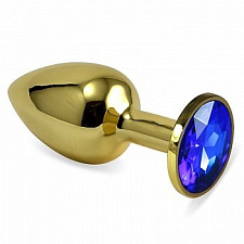 Золотая анальная пробка с голубым камнем, Luxurious Tail, S