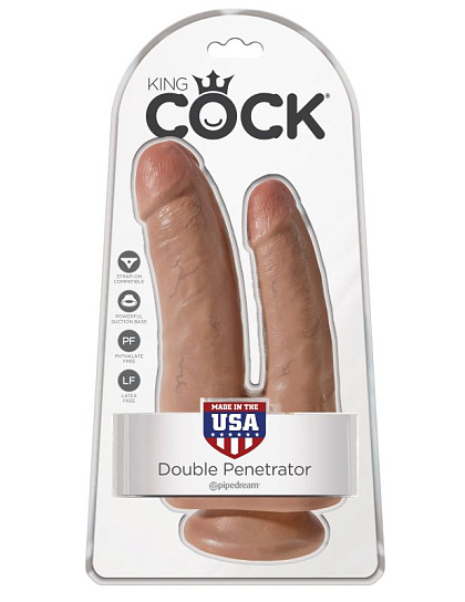 Анально-вагинальный реалистичный фаллоимитатор King Cock Double 13.2 см, телесный