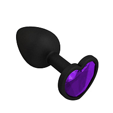 Анальная втулка силиконовая черная с фиолетовым кристаллом сердце