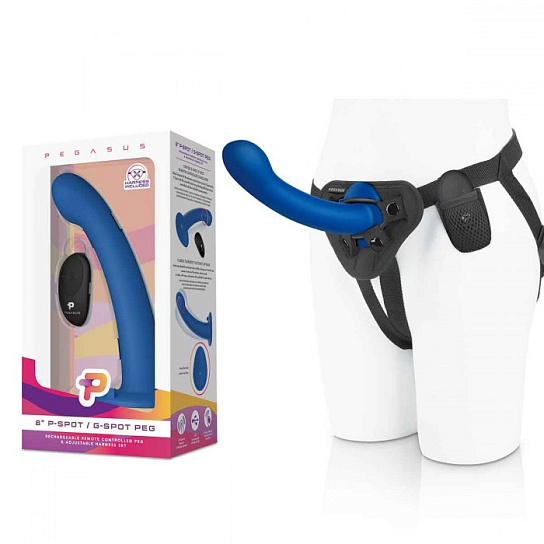 Страпон с пультом управления Pegasus 8 Remote Control, синий