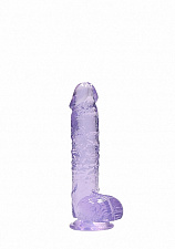 Фаллоимитатор прозрачный с мошонкой Shots Media RealRock, 15 см, фиолетовый