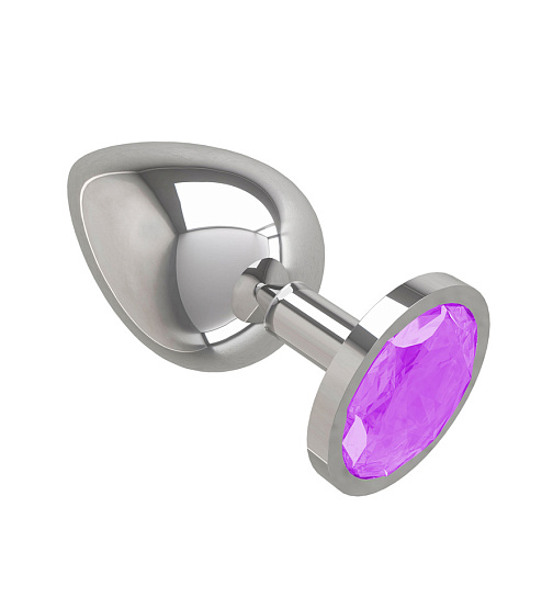 Большая анальная пробка Silver с сиреневым кристаллом