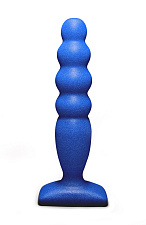 Ребристая силиконовая анальная пробка Bubble Plug, синяя