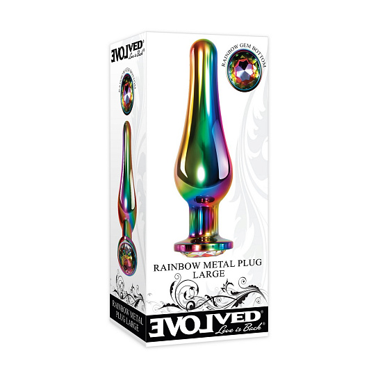 Радужная анальная пробка малая Evolved Rainbow Metal Plug, большая