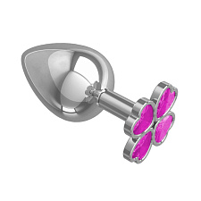 Анальная пробка большая Silver с розовым кристаллом Клевер