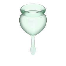 Набор менструальных чаш с хвостиком-капелькой Satisfyer Feel Good, 2 шт, зеленые