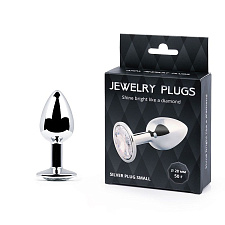 Анальная пробка металлическая Jewelry Plugs, прозрачный кристалл, размер S