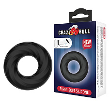 Спиральное эрекционное кольцо Baile Crazy Bull Super Soft, черное