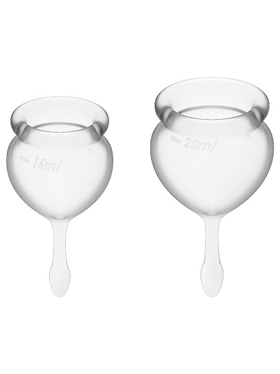 Набор менструальных чаш с хвостиком-капелькой Satisfyer Feel Good, 2 шт, прозрачные Набор менструальных чаш с хвостиком-капелькой Satisfyer Feel Good, 2 шт, прозрачные
