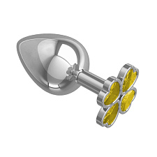 Анальная пробка большая Silver с желтым кристаллом Клевер