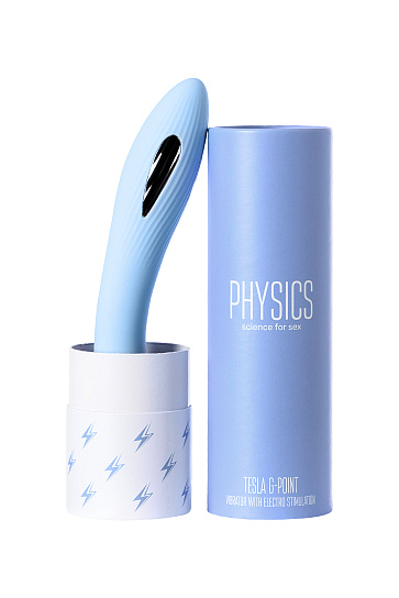 Вибратор с электростимуляцией PHYSICS TESLA G-POINT, 21 см, голубой