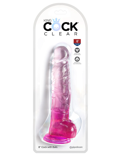 Фаллоимитатор с мошонкой на присоске King Cock Clear 8, розовый