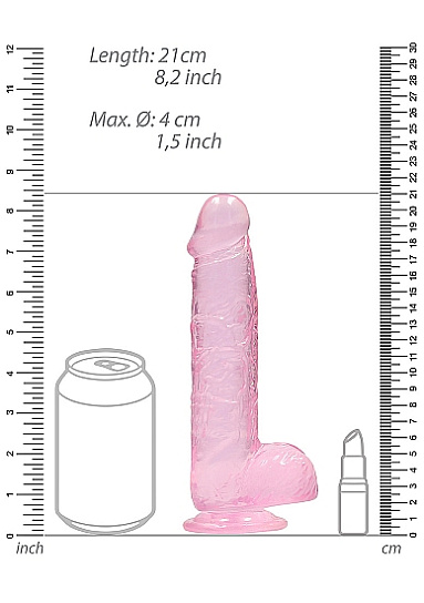 Фаллоимитатор прозрачный с мошонкой Shots Media RealRock, 20 см, розовый