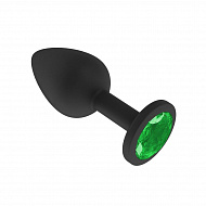 Черная силиконовая анальная втулка с зеленым кристаллом