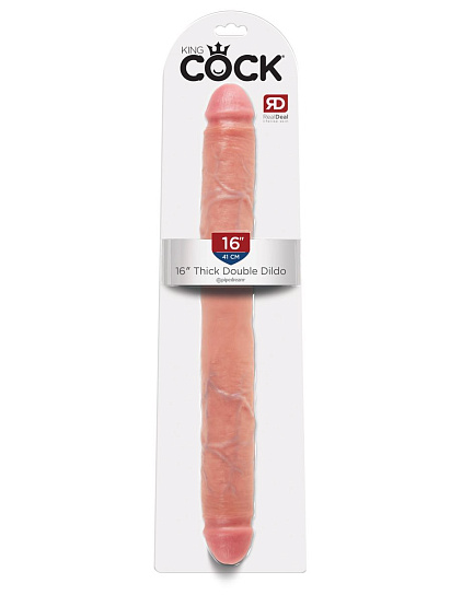 Реалистичный двухсторонний фаллоимитатор King Cock 16 Thick 40.6 см, телесный