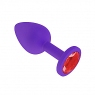 Фиолетовая анальная пробка с красным кристаллом, силиконовая