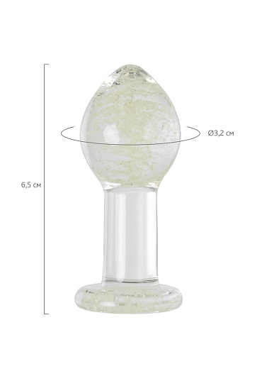 Стеклянная анальная пробка Sexus Glass, светится в темноте, 6.5 см, прозрачная