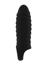 Ребристая насадка для увеличения члена Stretchy Penis 36, черная