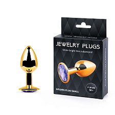 Анальная пробка металлическая Jewelry Plugs, фиолетовый кристалл, размер S