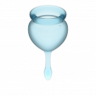 Набор менструальных чаш с хвостиком-капелькой Satisfyer Feel Good, 2 шт, голубые