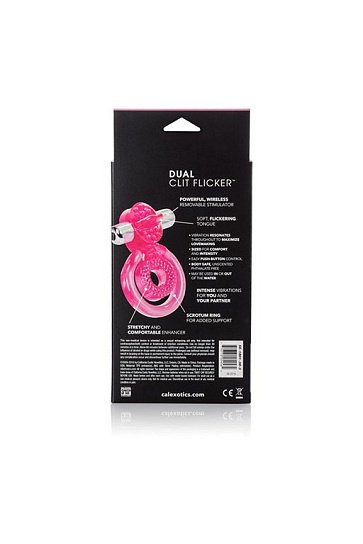 Двойное эрекционное виброкольцо Dual Clit Flicker, розовое