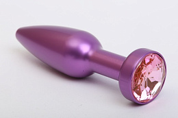 Металлическая анальная пробка фиолетовая с розовым кристаллом
