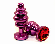 Фигурная анальная пробка фиолетовая с красным кристаллом