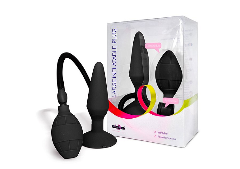 Анальная пробка с насосом-грушей большая, Seven Creations, черная