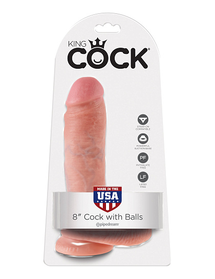 Фаллоимитатор на присоске загорелый с шариками King Cock 14.6 см, телесный