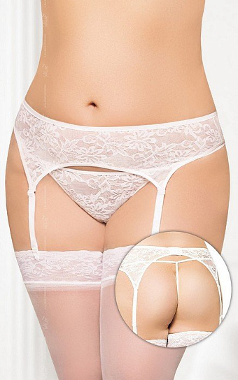 Ажурные стринги и кружевной пояс для чулок белые, XXL
