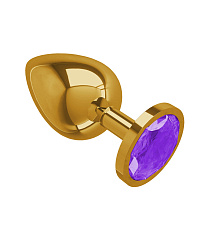 Gold большая анальная пробка с фиолетовым кристаллом