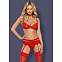 Красный комплект белья Obsessive HEARTINA SET с поясом, S/M