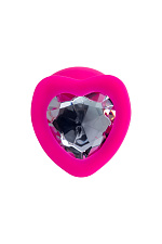 Розовая анальная пробка DIAMOND HEART с кристаллом в виде сердца, размер L