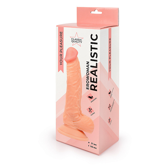 Фаллоимитатор реалистичный с мошонкой Erowoman, 16 см