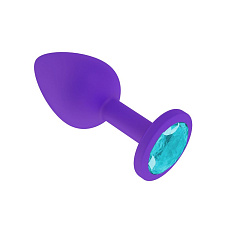 Фиолетовая анальная пробка с голубым кристаллом, силиконовая