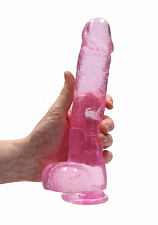 Фаллоимитатор прозрачный с мошонкой Shots Media RealRock, 23 см, розовый