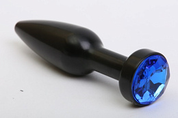 Анальная пробка черного цвета с синим кристаллом