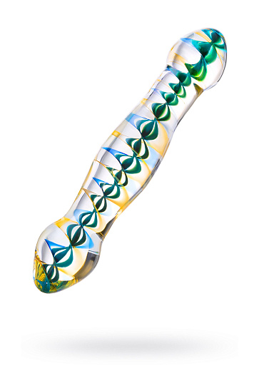 Стеклянный фаллоимитатор с рисунком 17,8 см