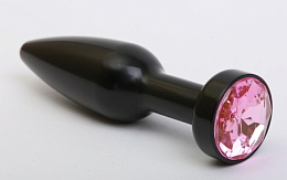 Анальная пробка черного цвета с розовым кристаллом