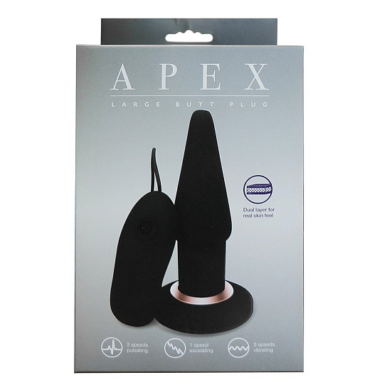 Анальная пробка с вибрацией Apex, черная L