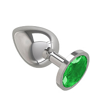 Большая анальная пробка Silver с зеленым кристаллом