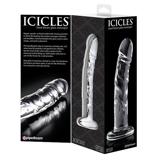 Стеклянный фалломитатор Icicles No. 62, прозрачный