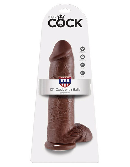 Реалистичный фаллос на присоске 12 Cock with Balls, 24 см, коричневый Реалистичный фаллос на присоске 12 Cock with Balls, 24 см, коричневый
