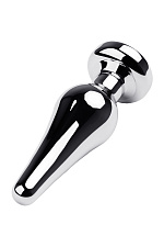 Серебристая анальная втулка Metal Plug 051 с белым кристаллом