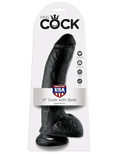 Вибратор реалистик с присоской 9 Vibrating Cock with Balls, 18 см, черный