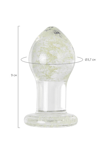 Стеклянная анальная пробка Sexus Glass, светится в темноте, 9 см, прозрачная