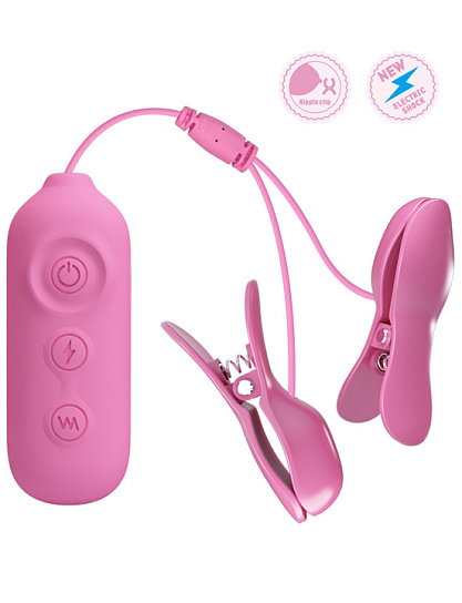 Виброзажимы для сосков с электростимуляцией Baile Pretty Love, розовые