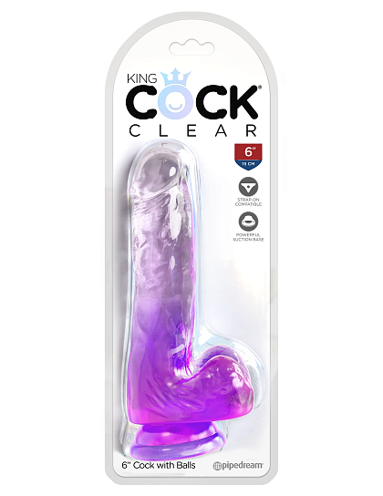 Фаллоимитатор с мошонкой на присоске King Cock Clear 6, фиолетовый